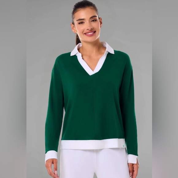 Coolibar Women’s Fontainebleau Long-Sleeve Collared Polo – Eden Green - 2XL - Picture 1 of 12